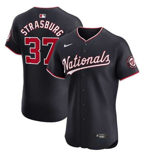 Mens Washington Nationals #37 Stephen Strasburg Navy Alternate Elite Stitched Jersey Dzhi